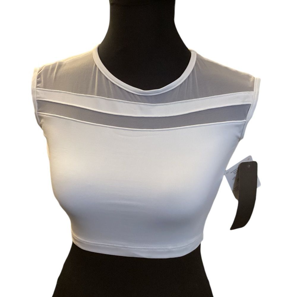 So Danca women's mesh striped shirt sleeve dance bra top white Sz. SP - #433‎